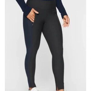 Athleta Stellar Black and Navy Ankle‎ Slit Leggings With Zip Pockets Size S